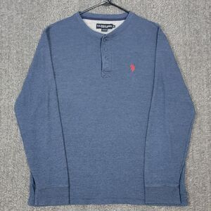 US Polo Assn Shirt Mens XL Blue Long Sleeve Henley Waffle Weave USPA Casual